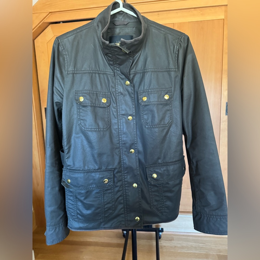 J. Crew Women’s Green Waxed Utility Jacket with Gold-Tone Snaps size Medium
